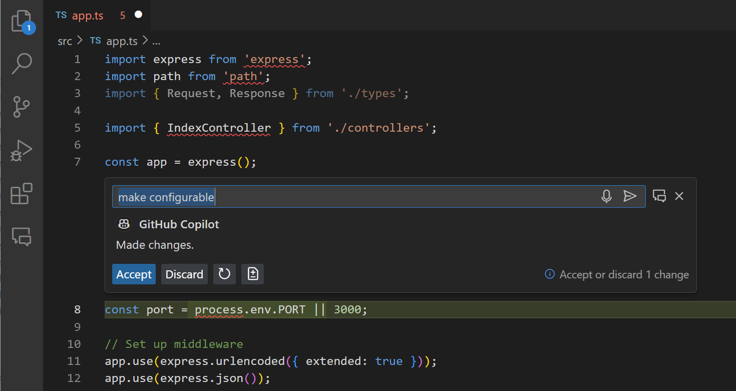 Screenshot of VS Code editor with the suggested code change.